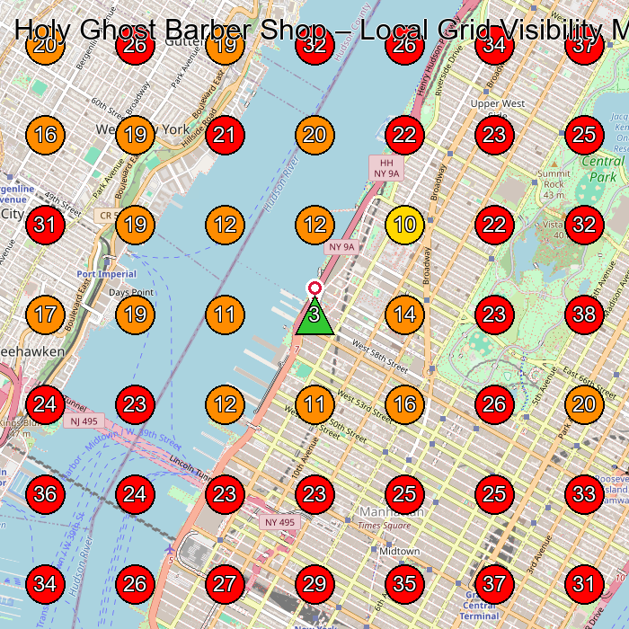 Holy Ghost Barber Shop GeoGrid visibility map for Barber Shop in New York